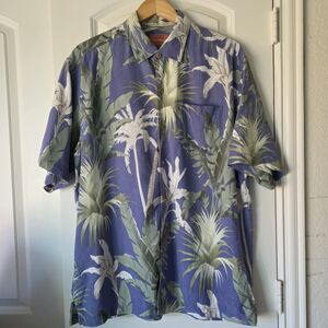 Tommy Bahama Hawaiian Shirt Men XL Palm Tropical 100% Silk Button Up Camp Aloha